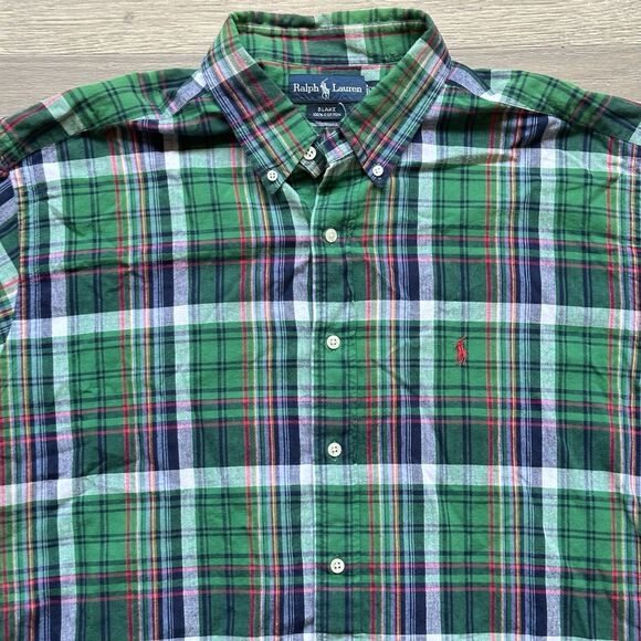 Ralph Lauren Shirt Men XL Blak Green Plaid Short Sleeve Preppy 90s Retro Cotton - Picture 5 of 7